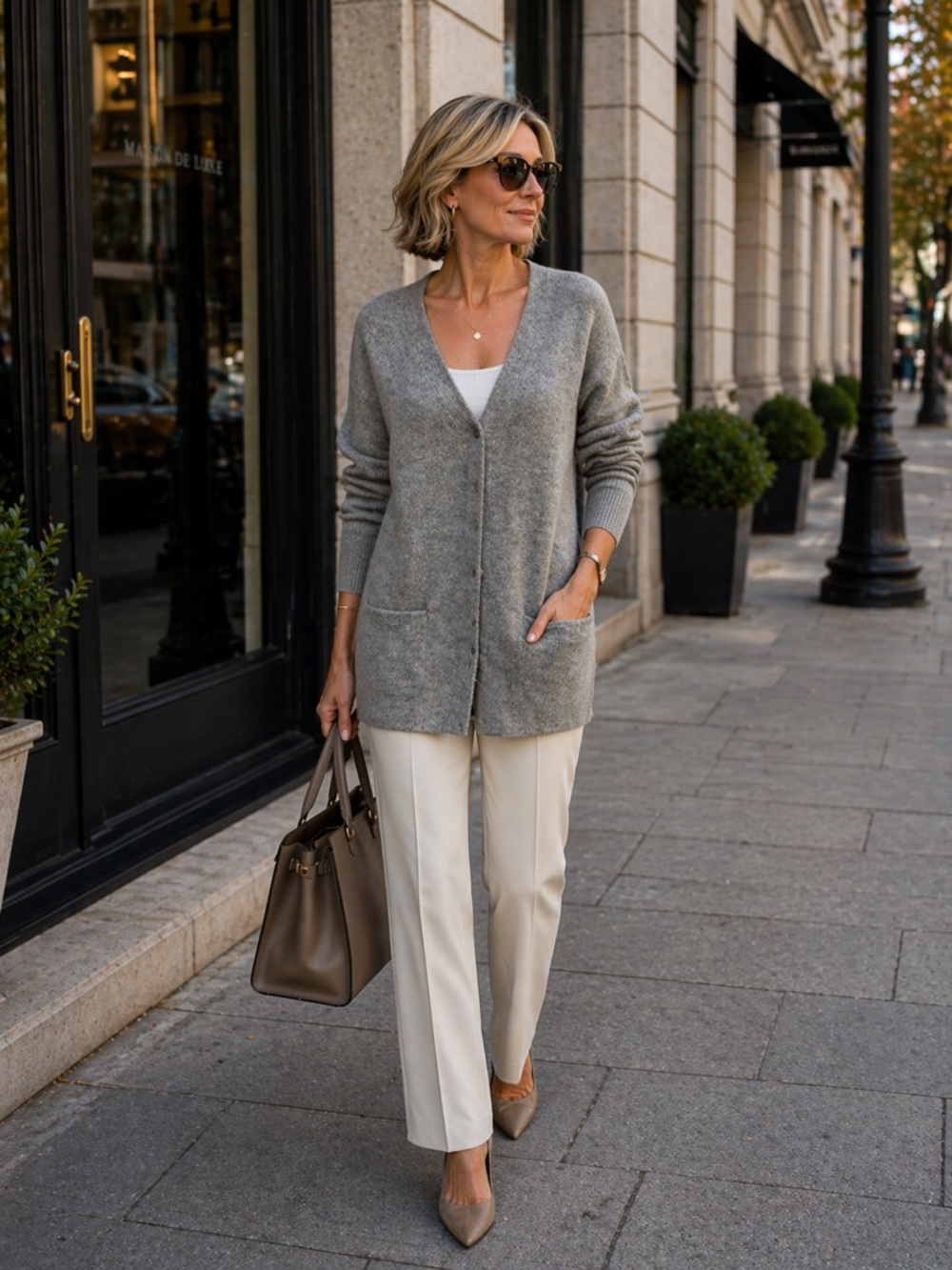 Sutton Studio BLOOMINGDALE'S Heather Gray CASHMERE V-Neck Pocket Cardigan M